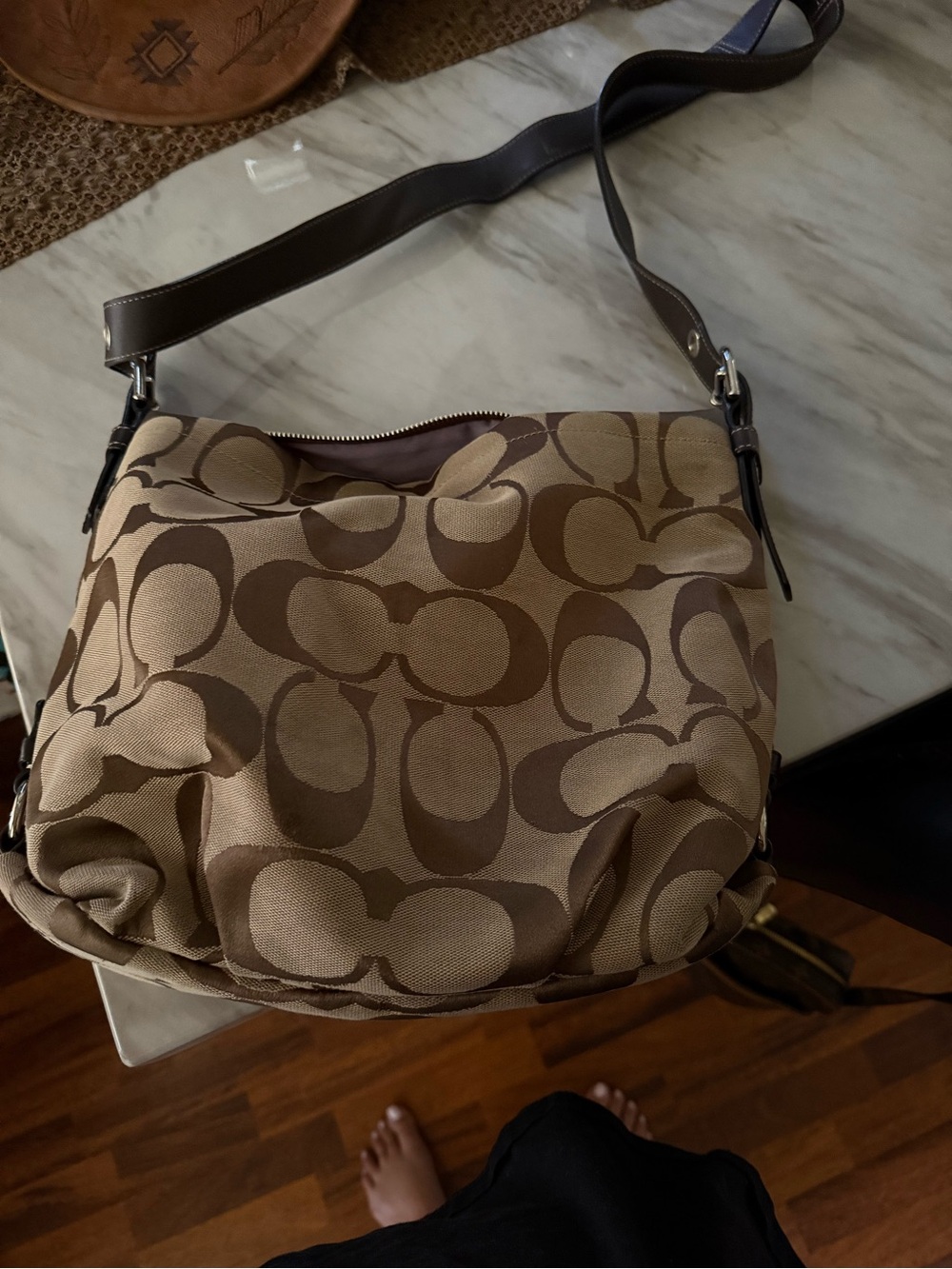 Vintage and new Coach Signature Canvas Shoulder Bag in Khaki and Brown